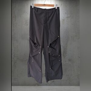 SHEIN Black Snap-Detail Wide Cargo Pants